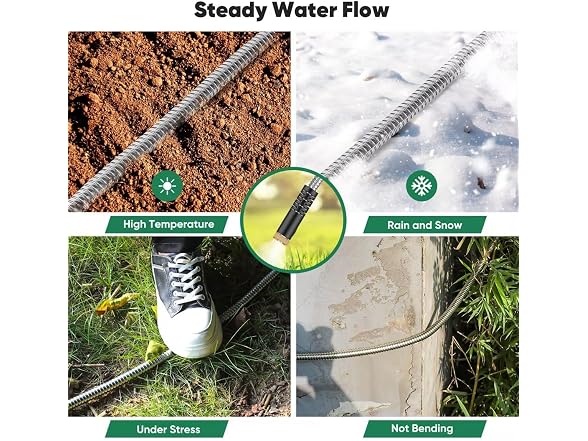 Kebose 50FT Steel Garden Hose 10 Nozzle