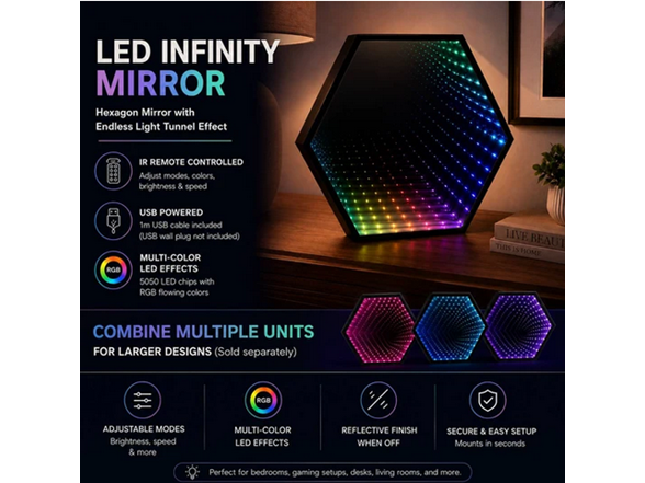 Prime Connect USB Powered LED Infinity Mirror with Remote