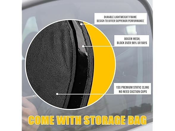 Zone Tech SS0019 Side Window Cling On Sun Shades- 2-Pack Bl