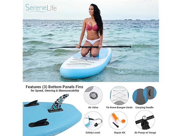 SereneLife Inflatable Stand Up Paddle Board
