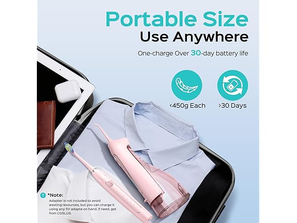 COSLUS Portable Water Flosser with Electric Toothbrush