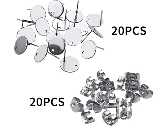 Aylifu 12mm Stud Earring Findings, 20pcs