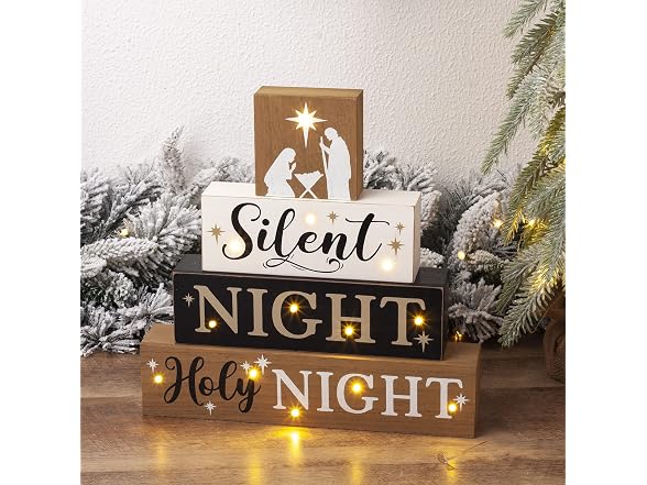 Glitzhome Christmas Table Decor Wooden S