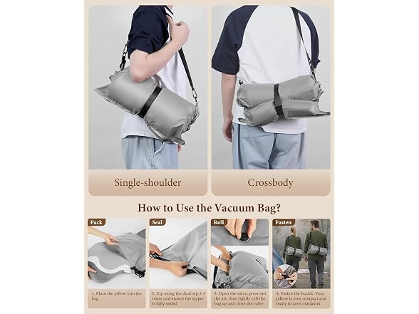 Safotad Camping Pillow with Hand Rolled Bag