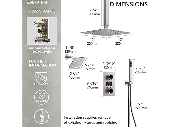 EVERSTEIN SFS-1033-NK12 12" Shower System