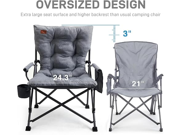 EVER ADVANCED Grey Padded Camping Chair 2 Pack