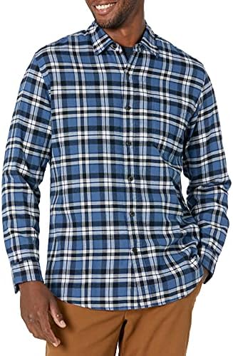 Amazon Essentials Men's Long-Sleeve Flannel Shirt (Available in Big & Tall), Blue White Plaid, X-Small