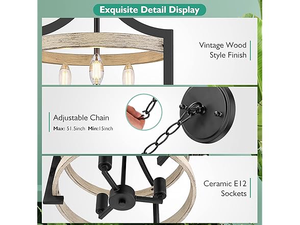 BesLowe 3-Light Rustic Farmhouse Pendant Hanging Light