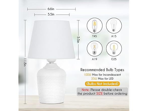 Sucolite Small Table Lamps Set of 2 White