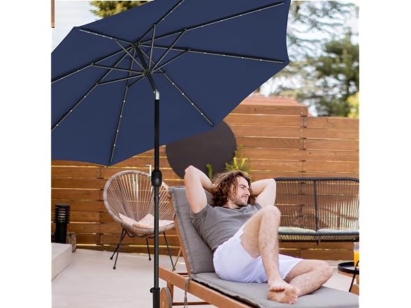 HealSmart 9' Solar Umbrella 32 LED Lighted Patio Umbrella Tilt/Crank