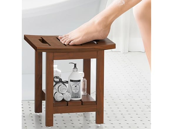 16" Waterproof Brown Teak Shower Stool