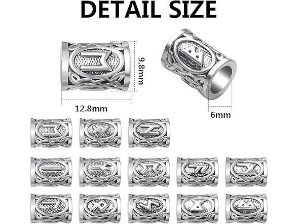 BronaGrand 24pcs Mixed Vikings Runes Beads Hair 
