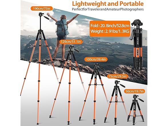 75" Camera Tripod Heavy Duty Aluminum