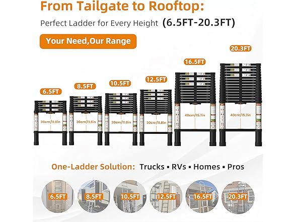 SPIEEK Telescoping Ladder for RV & Attic, 6.5FT Aluminum Extension Ladder with Dual Locking Mechanism, Max Load 330lbs, Compact Foldable Ladder for Roof, Home, Travel Trailer & Multi-Surface Use (Open Box)