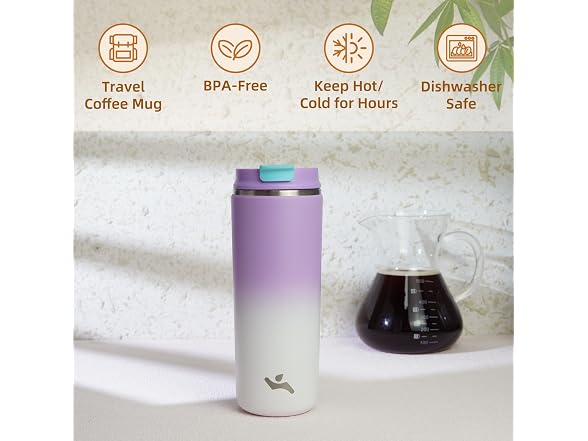 Konokyo 16oz Travel Coffee Mug PurpleWhite