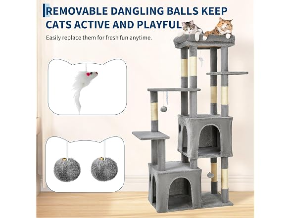 61-Inch Cat Tree for Indoor Cats, Multi-Level