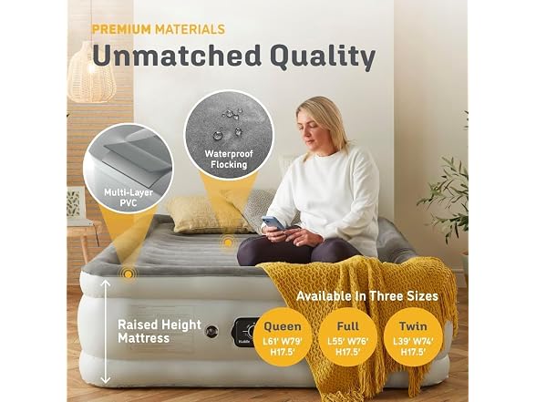 Huddle Air Bed, Inflatable Mattress, Built-In Pump