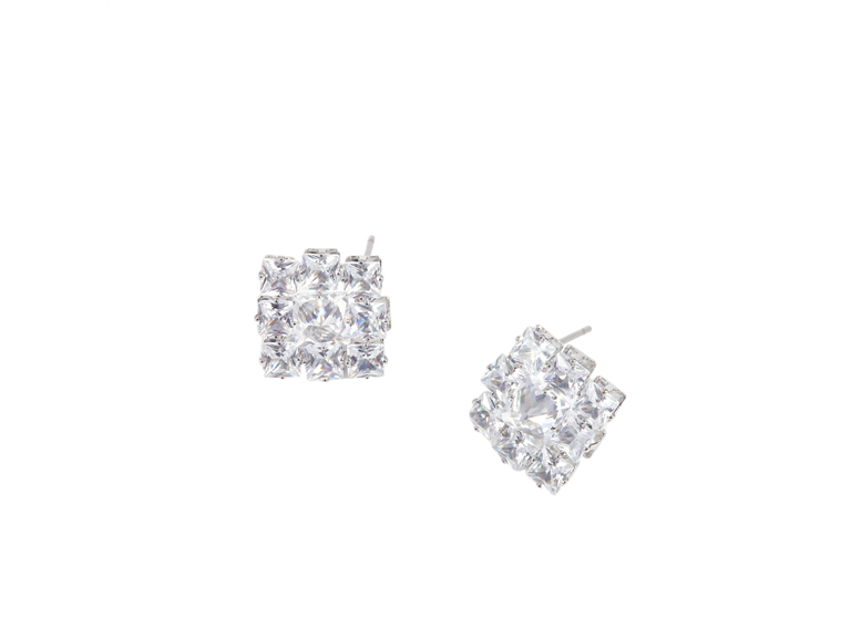 Silver Cluster CZ Stud Earrings (round center stone)