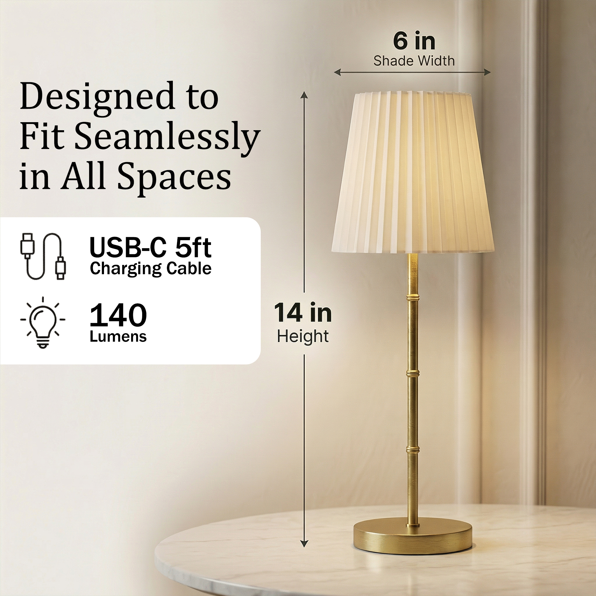 Bamboo Stem Pleated Shade Cream Lamp - Gallery 21