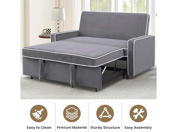 SumKea 3-in-1 Convertible Sofa Sleeper Bed 2-Seat Loveseat