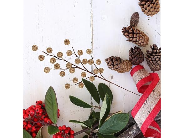 Larksilk 12 Gold Holly Berry Stem Picks - Déco