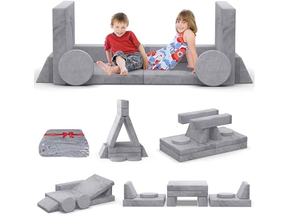 12PCS Modular Kids Play Couch, Gray