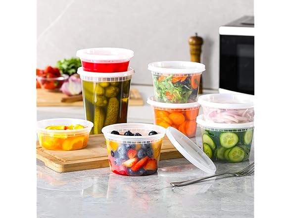 AOZITA 48 Sets Plastic Deli Containers With Lids, 8 oz 16oz 32oz Variety pack