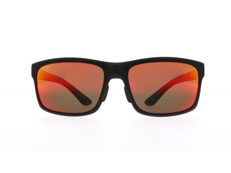 Maui Jim Unisex Pokowai Arch Polarized Rectangular Sunglasses, Black Matte w/Black Rubber UTD/Hawaii Lava ™, Medium