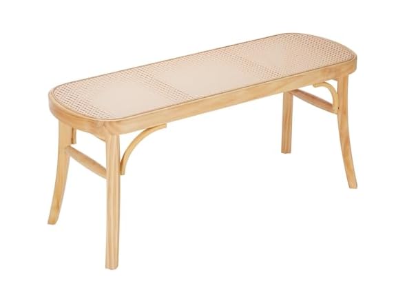 Rattan Bench, 43.3" Wooden Rattan Bench
