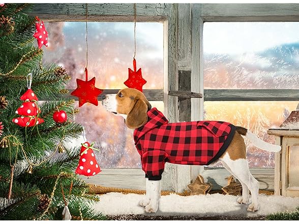 Stpiatue Dog Sweater Red Buffalo Plaid