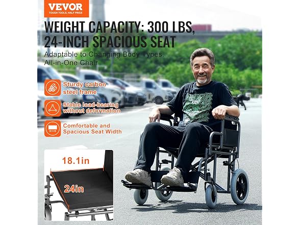 VEVOR Wheelchair, Carbon Steel