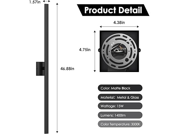 BesLowe 2-Pack 46.88" LED Outdoor Wall Lights