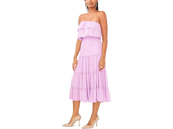 1.STATE Strapless Smocked Waist Tiered Maxi Dress