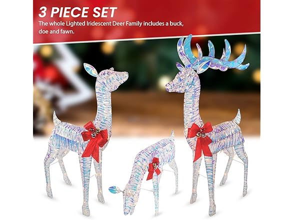 Top Treasures 3-Piece Iridescent Reindeer Family