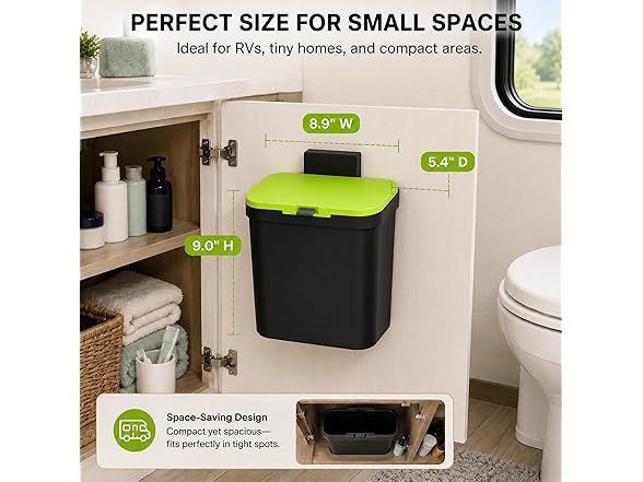 Delletir Wall Mounted Sliding Lid Trash Can (Black, 4L)