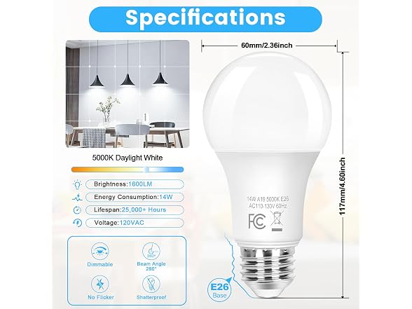 Brightever B0GXFLC7GX 14W A19 LED Light Bulbs 5000K