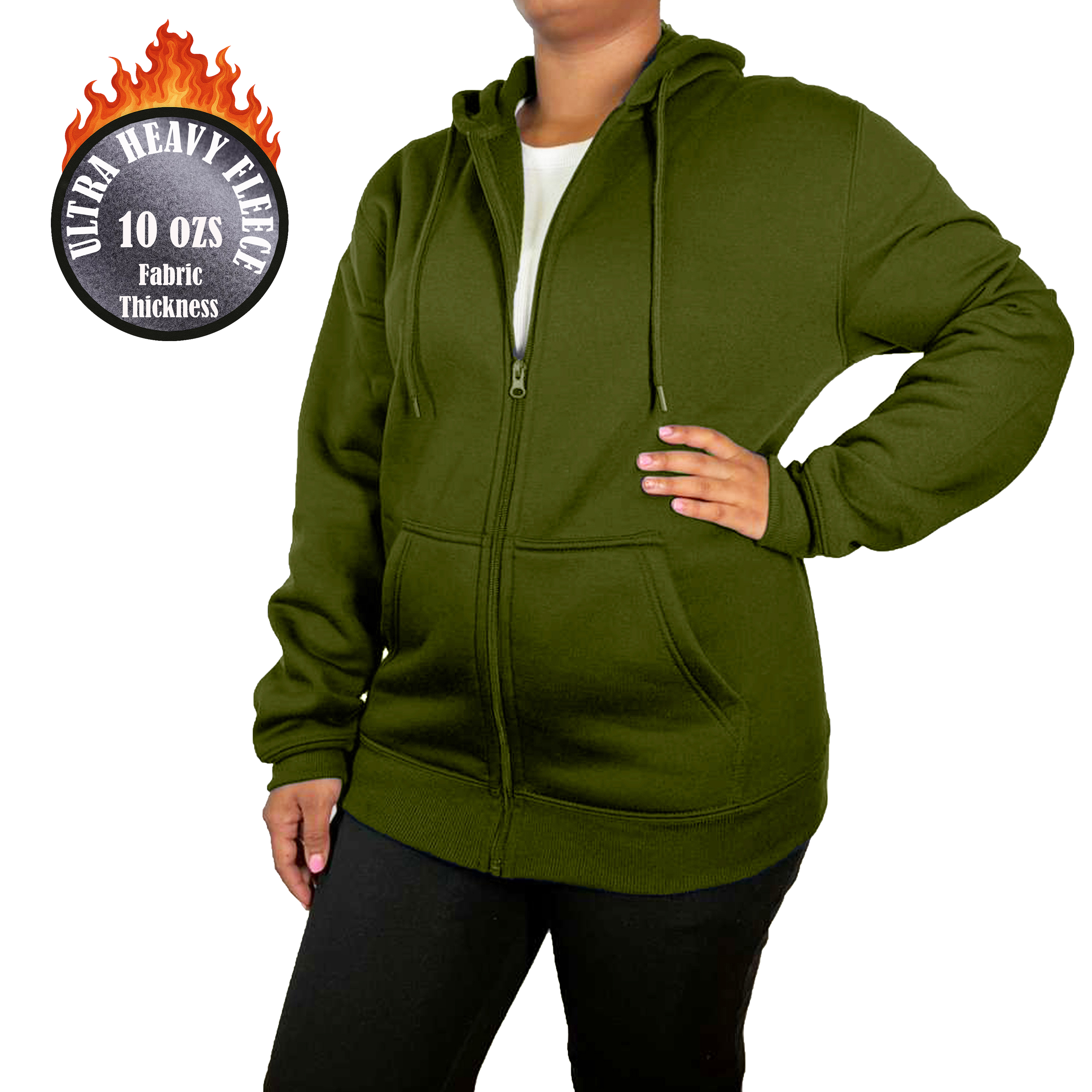 Womens Heavyweight Fleece-Lined Full Zip Hoodie - Gallery 21
