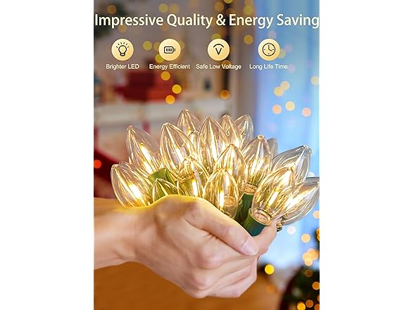 Brightown Vintage C9 Christmas Lights Outdoor, 100Ft 100 LED