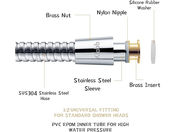 Klabb 59 Inch/150cm Stainless Steel Handheld Shower Hose