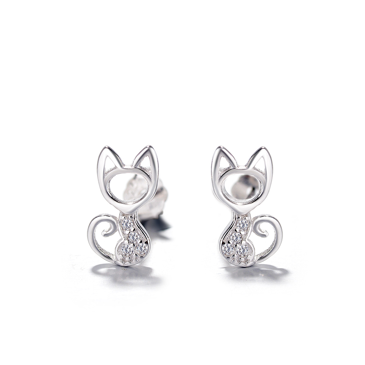 Sterling Silver Crystal Cat Studs - Gallery 3