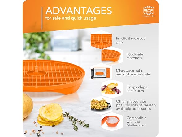 Borner by Reston Lloyd 2pc Crispymaker, Microwave Chip Maker, Orange