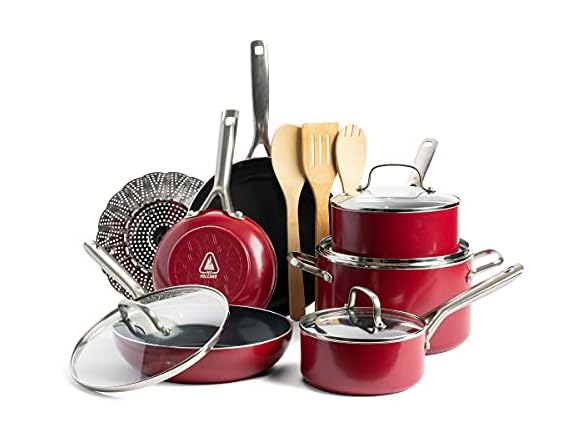 Red Volcano Textured Ceramic Nonstick, 14 Piece Set