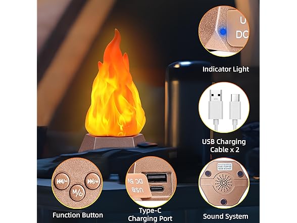 Toodour B0FBVHN4ZZ Flame Lights with Bluetooth Speaker