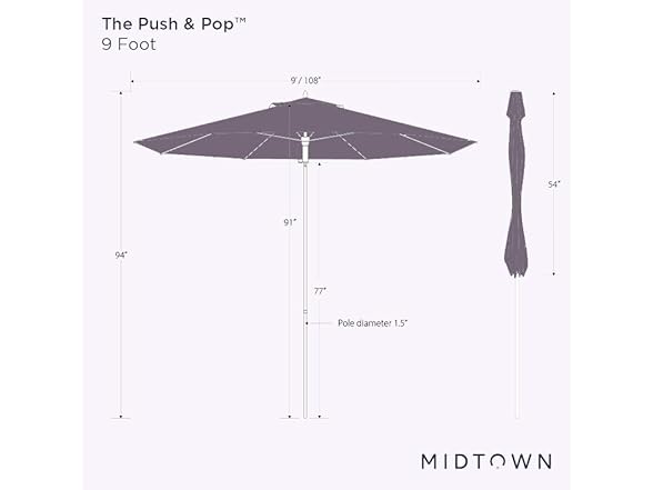 Midtown Umbrellas Push and Pop 9 Feet