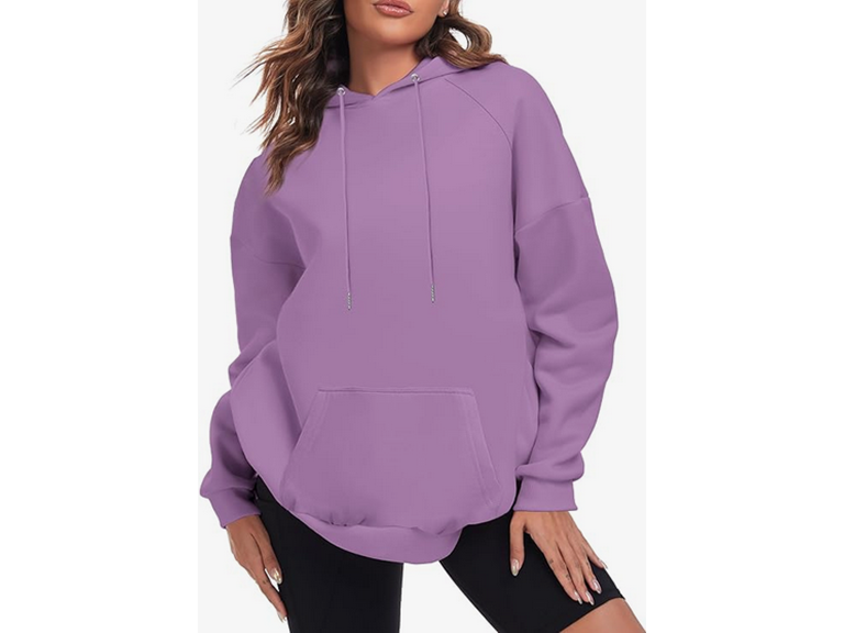 FKEEP Oversize Hoodies Women Fleece Crewneck Sweatshirt Casual Long Sleeve Pullover Tops with Pockets(Purple,Medium)