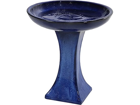 Sunnydaze Ceramic Bird Bath 16" H Blue Glaze Finish