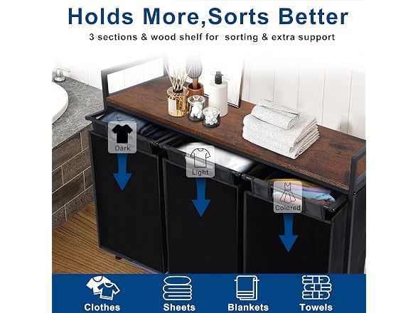 Whitmor Laundry Sorter, 138L Laundry Hamper with Shelf