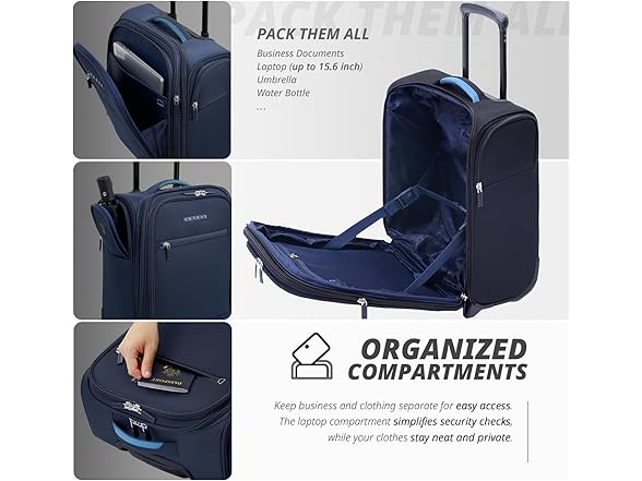 Verage 16 inch Underseat Carry On Luggage with Wheels, Navy 