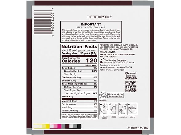 Hersheys Milk Chocolate King Size 18ct 2