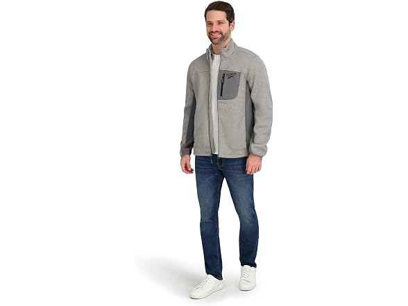 Reebok Men Mock Neck Zip-up Textured Fleece Jacket
